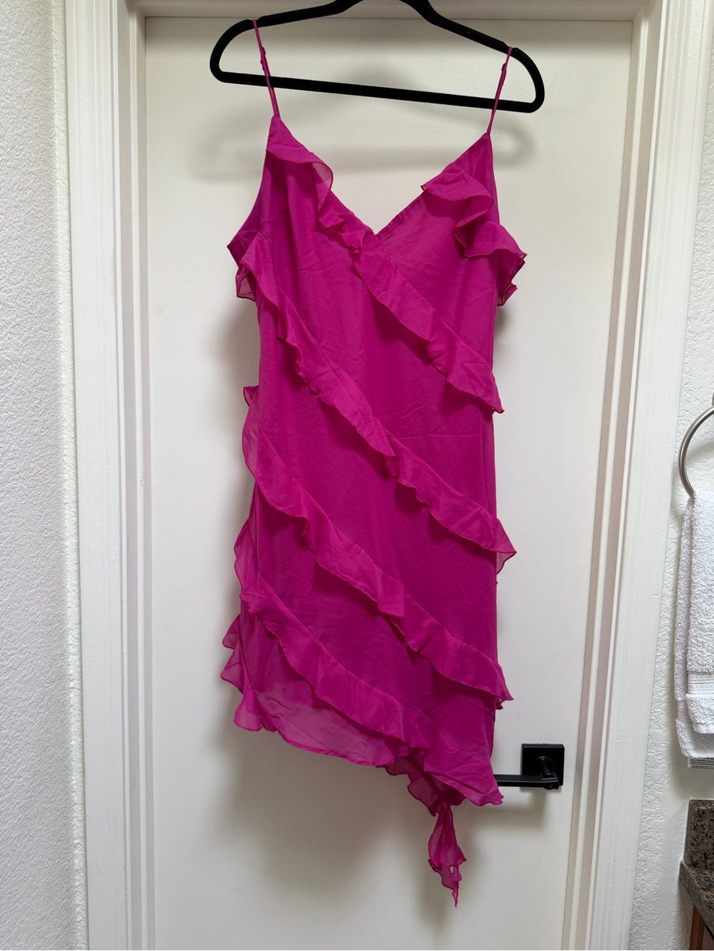 Abercrombie & Fitch Hot Pink Ruffle Slip Dress